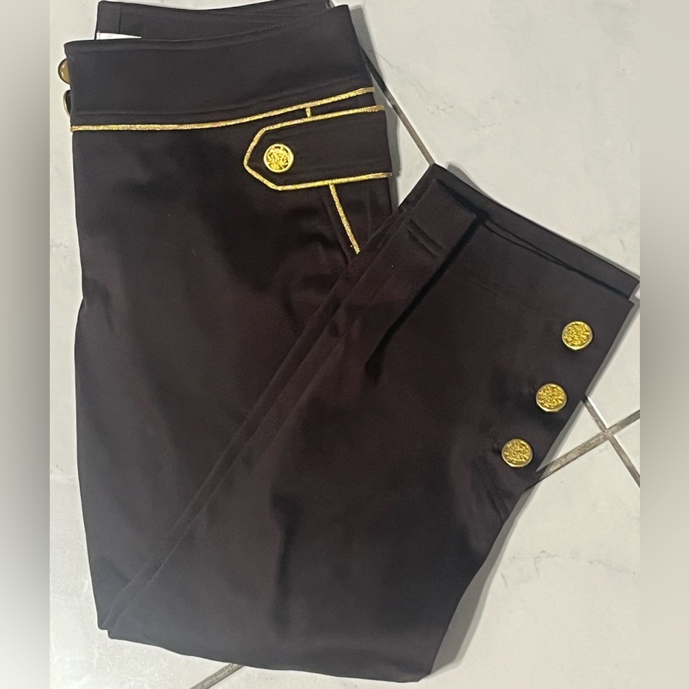 NWT CACHE brown gold embellished cropped pants trousers Y2K Vintage wide leg New